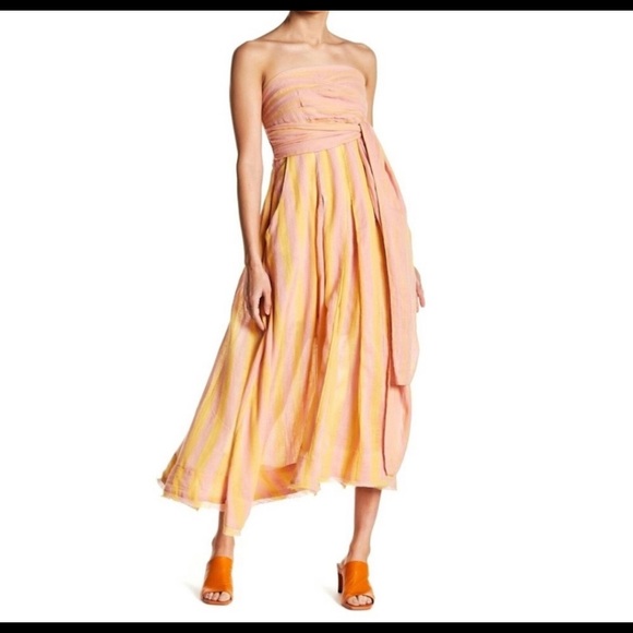 Free People Dresses & Skirts - Free People Stripe Me Up Strapless Midi Dress In Yellow Combo, Small Large